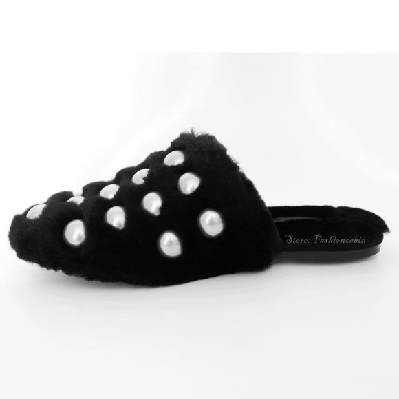 NEW Alexander Wang Amelia Stud Slipper | Fur Mules Worn by Gigi Hadid - Picture 5 of 13